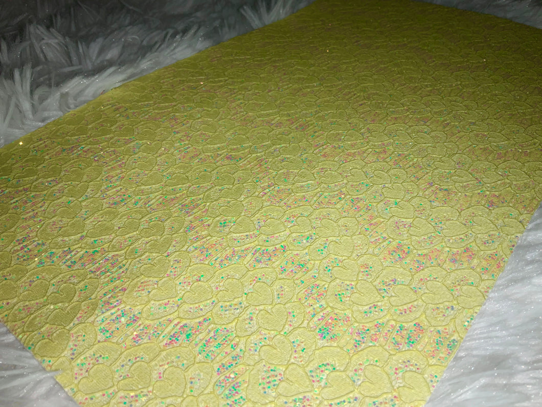 Yellow Lace Over Glitter Faux Leather Sheet