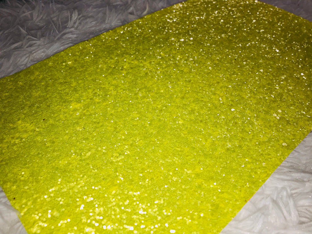 Yellow Fluorescent Sparkle Chunky Faux Leather Sheet