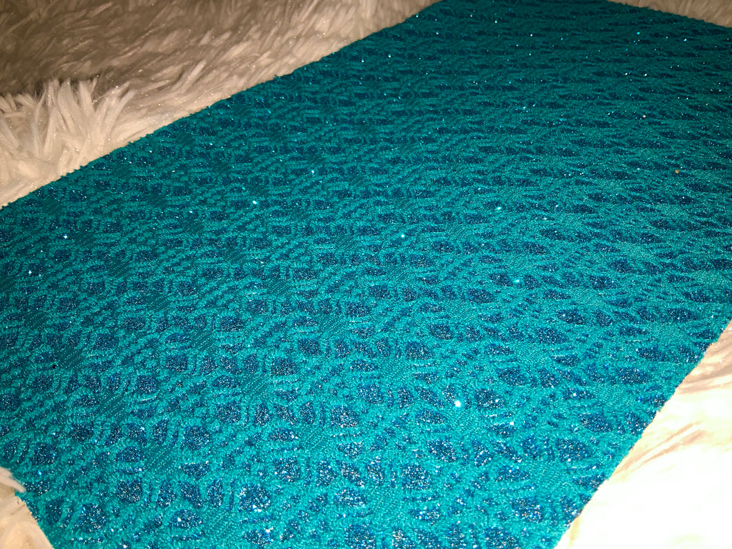 Turquoise Lace Over Glitter Faux Leather Sheet