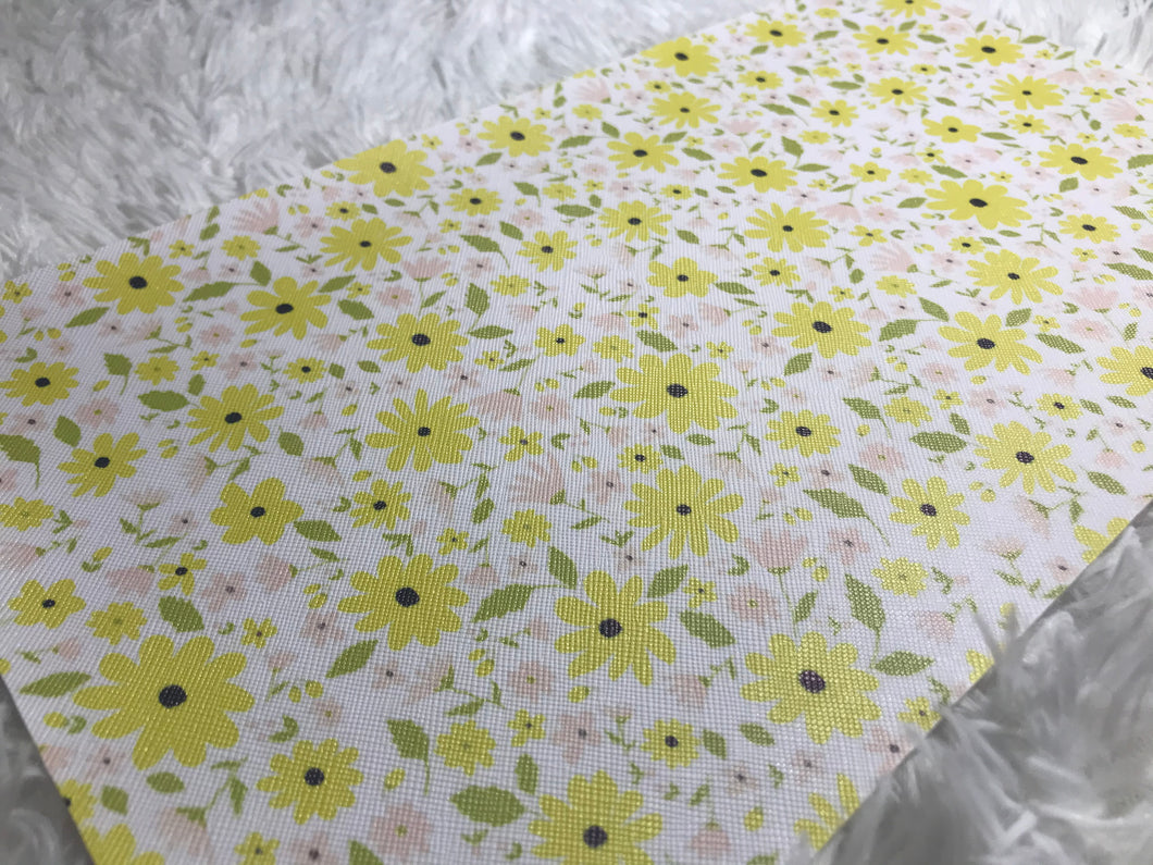 Yellow And Pink Flowers With Green Stems Faux Leather Sheet