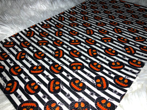 Striped Smiling Pumpkin Faux Leather Sheet