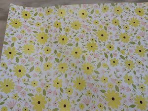 Yellow And Pink Flowers With Green Stems Faux Leather Sheet