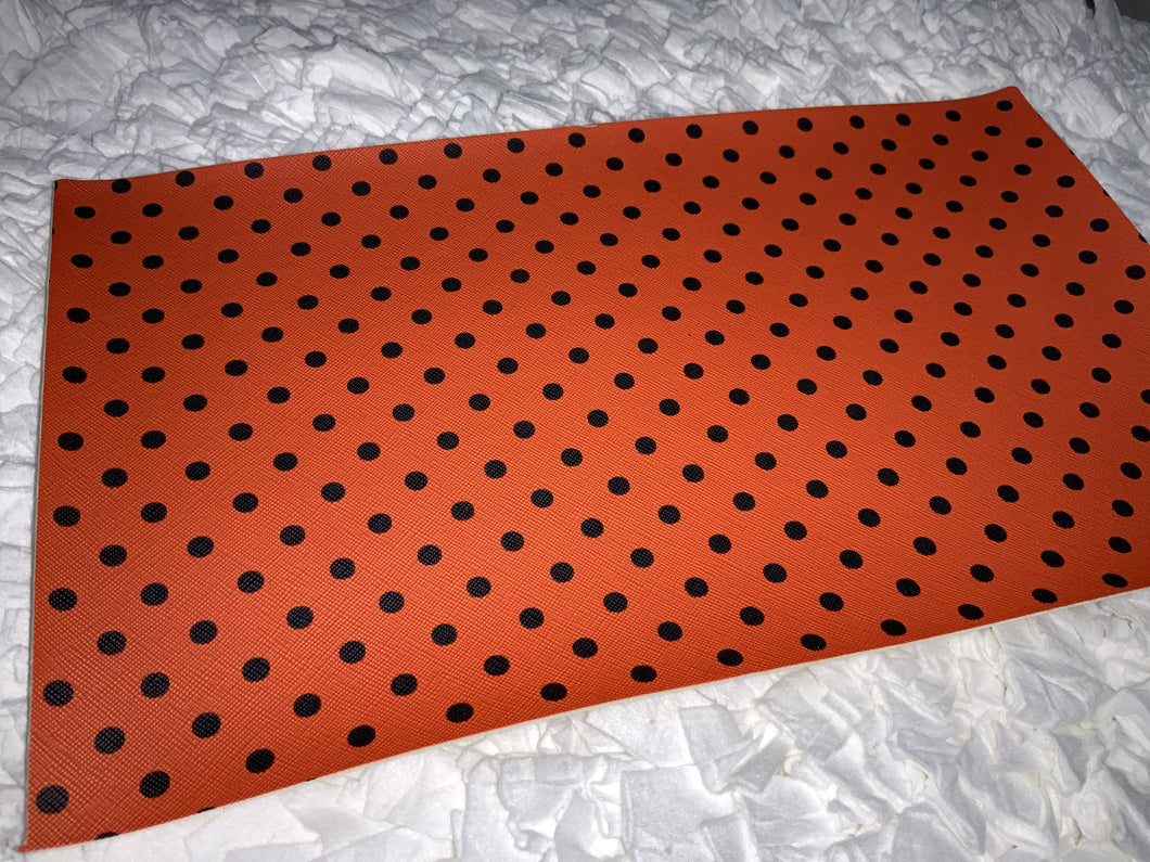 Orange and Black Dots Ribbed Faux Leather